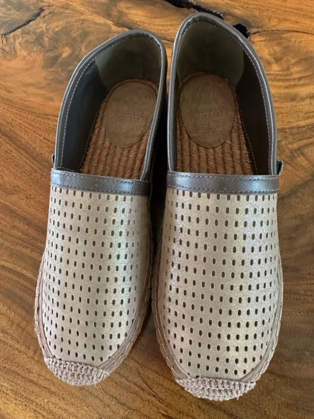 Women Suede Perforated Slip-On Espadrilles - Beige